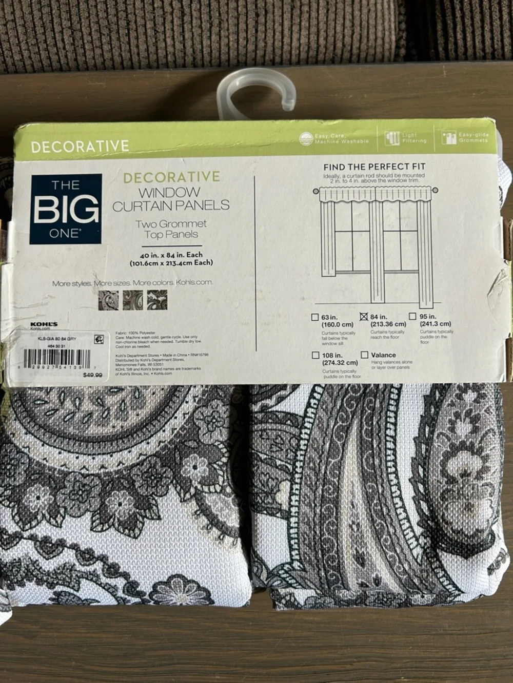 NWT 2 Pack The Big One Grey & White Paisley Grommet Curtain Panels